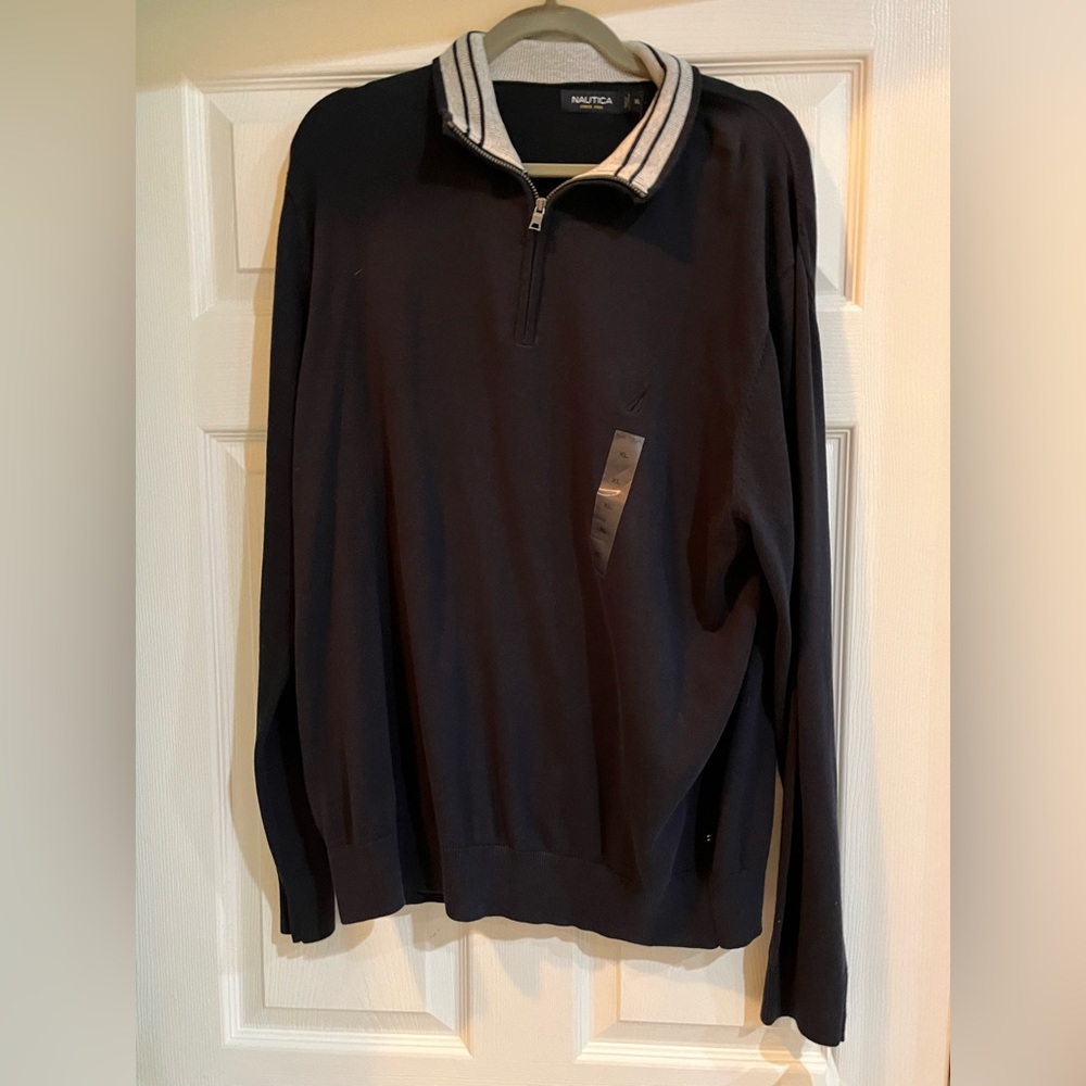 Nautica three-quarter zip cotton, long sleeve navy sweater. XL NWT